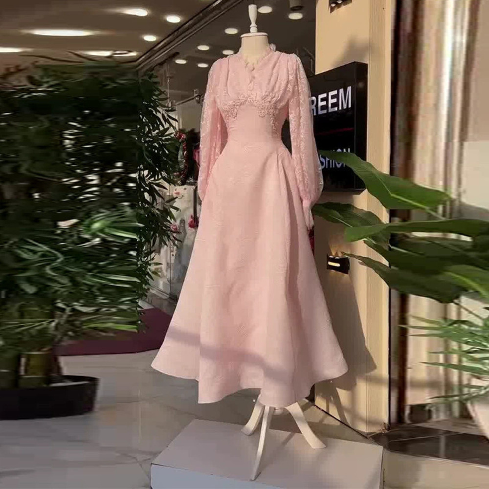 Forever 21 French Pink Lace Dress Long-Sleeve Elegant Fitted